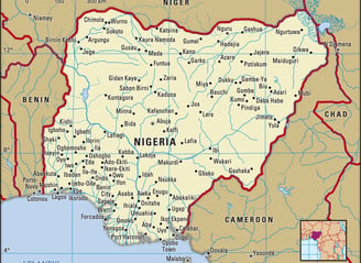 Map of Nigeria - with towns and cities