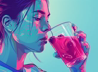 a woman drinking a glass of cherry juice