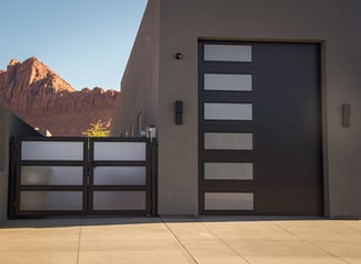 Modern RV Gate with Frosted Glass, Large RV Garage Door with Frosted Glass