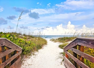 a path leading to the beach with a path leading to the beach