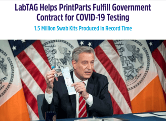 Case study image of former NYC mayor Bill DeBlasio holding LabTAG product.