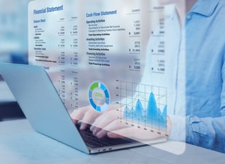 Financial statements, cashflow statement, and balance sheet are displayed as part of services