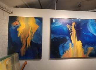 4 x 12 resin abstract tryptych. This breathtaking artwork showcases the artist's mastery of large-sc