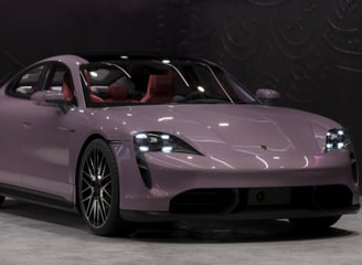 a purple car with a red interior and a black interior