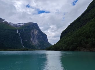 Fjord view with river and mountain in Norway