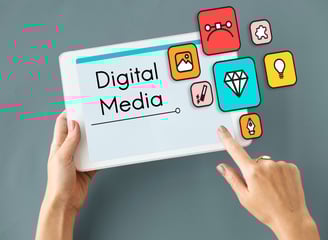 a person holding a tablet with a digital tablet
