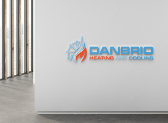 DANBRIO complete logo with symbol on a display at an entrance wall in a rendered photo