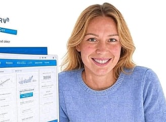 a woman holding a laptop computer and smiling