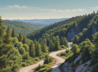 A landscape with a winding road gently sloping upwards