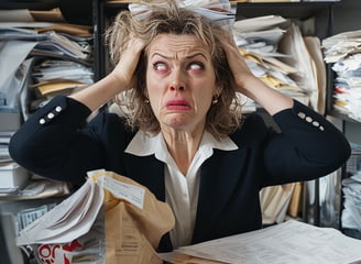 woman or man overloaded with bookkeeping documents