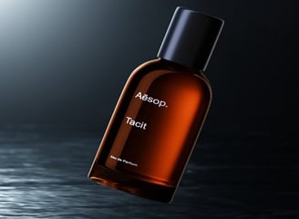 a bottle of cologne on a table with a black background