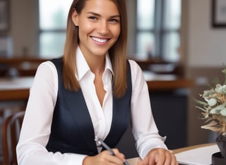 a woman in a vest and tie