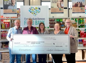 Allan and Fort Sask Food Bank volunteers