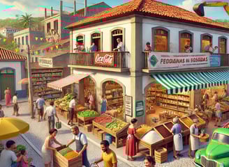 ilustração de uma mercearia expandindo e com melhorias sendo feitas.