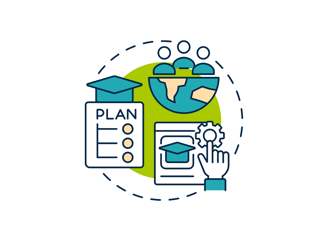 Animated graphic displaying the process of planning and educating children