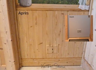 Faux bois peint sur une porte de service pour la masquer, images Avant/Après