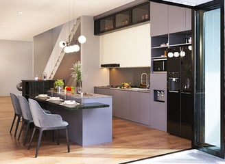 desain dapur modern aluminium dengan island