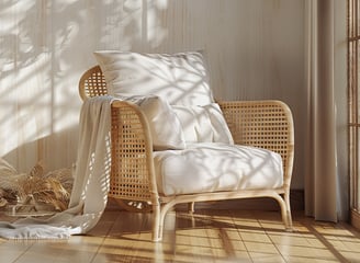 a chair with a blanket on it and a blanket on the floor
