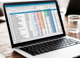 a laptop computer screen displaying a spreadsheet for bookkeeping