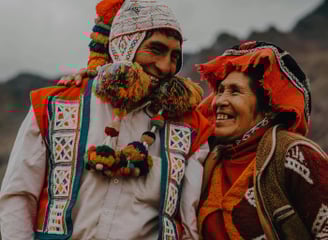 A happy Andean couple smiling in Cusco, Peru