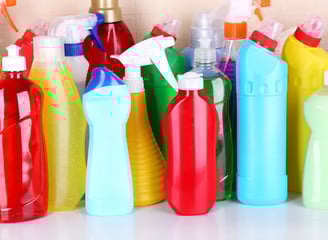 plastic household cleaning products cluttering the home