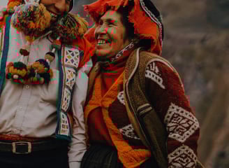 A happy Andean couple smiling in Cusco, Peru