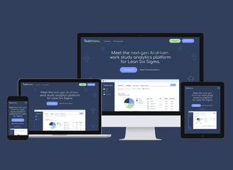 Taskinova website mockup presenting app features and design consistency.