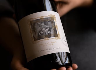 Rowan wine label design, dark bottle and clear label