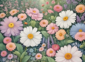 A child dressed in a whimsical costume with wings and a pastel-colored tulle skirt walks along a stone path surrounded by lush greenery and white flowers, bathed in soft sunlight.