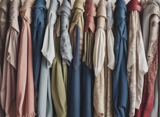 A spacious, well-lit clothing store featuring multiple tables and racks displaying a variety of garments. A large, elegant chandelier hangs from the ceiling, adding a touch of sophistication. Shoppers are seen browsing through the clothing items on display, with a mix of men's and women's apparel spread throughout the space.