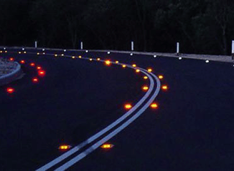 solar road studs at night