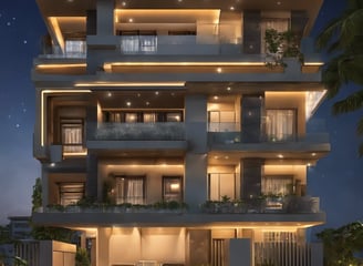 a white utility truck driving down a street next to palm trees