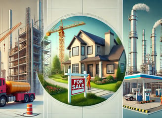 image that shows 3 industries, home and commercial construction and oil and gas work site