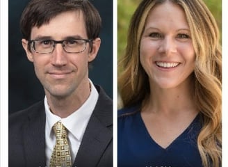 Headshots of researchers John Gounley and Heidi Hanson of ORNL