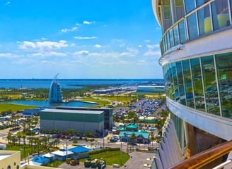 a cruise ship with a view of the ocean