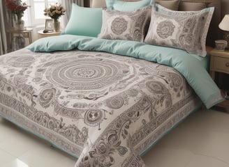 Several pieces of fabric or textile are displayed with natural patterns, featuring floral and leaf motifs in various muted colors. The arrangement showcases an artisanal style with each piece exhibiting unique designs and textures.