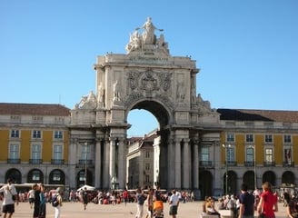 Lisbon - Commerce Plaza archway, lead visitors from Tagus River into the city