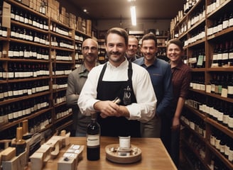 foto de um empresário em sua loja com seus 4 funcionários