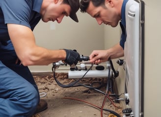 a plumber using a camera to conduct a drain line inspection