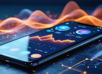 Widescreen illustration of a modern smartphone displaying influencer campaign metrics