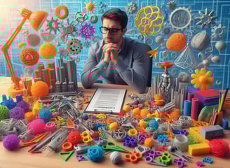 WIKXY Brightly coloured, taylormade 3D printed balls, rings on the table. Available at WIKXY 3D Printing in Stoke-on-Trent.