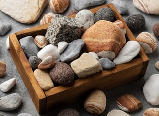 wooden box with rocks