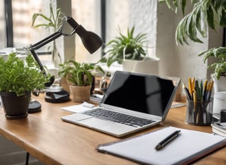 Office desktop by window
