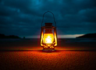 Latern on ground glowing in dark