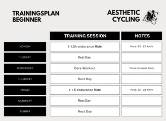 shows a cycling training plan for cycling beginners