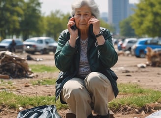 A bustling city street scene with people walking and socializing. Tall modern buildings serve as a backdrop, showcasing urban architecture. The sky transitions from day to evening, casting a warm glow on the scene. People are gathering in groups, enjoying conversations and casual strolls.