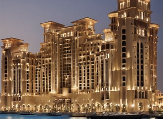 a large building with a clock tower in the middle of it, doha real estate