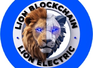a lion head with a lion head in the middle of a circular blue circle