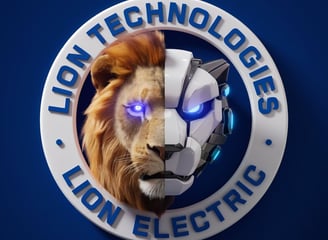 a lion head with a lion head and a blue background