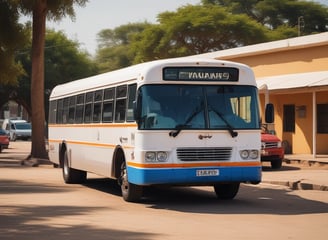 A car rental facility with noticeable signage in red and white is in view. The entrance shows a red vending machine and two trash bins nearby. The surroundings include buildings with visible architectural elements, and the area has some stairs leading up to the rental space.